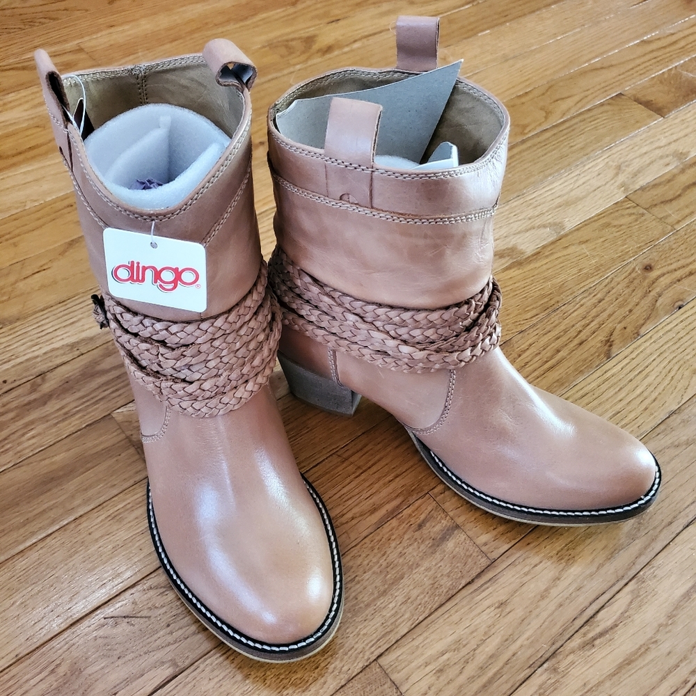 Leather Dingo Slouch Braided Strap Ankle Boots ☆ - Picture 3 of 13